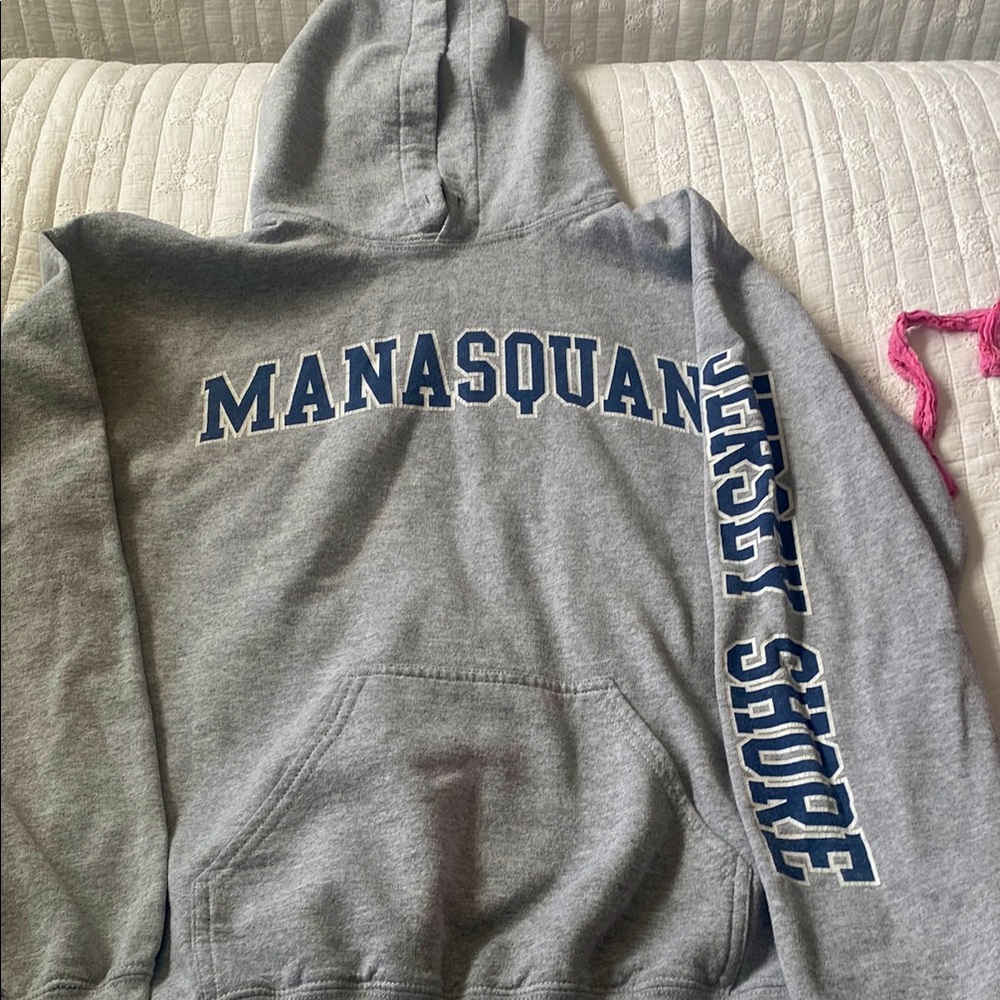 Gray Pullover Hoodie with Navy Manasquan Print